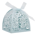 Light blue laser-cut rose hollow favor box with white ribbon bow for wedding and party - Pearl Pale Blue