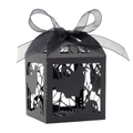 Caja de dulces negra de Halloween cortada por láser con patrones de telarañas y cinta - 5*5cm / Negro