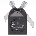 Macro detail of laser-cut black Ramadan moon and mosque pattern on a gift box - Black Khaki / 5*5*8CM