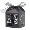 Scatola di caramelle nera per laurea con design intagliato 2026 e fiocco in nastro di seta - 5x5x8CM / Nero