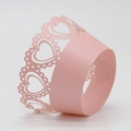 Detail of pink pearlescent heart laser cut cupcake wrappers for party dessert decoration - 5*5*8CM / Pink