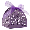 Iridescent purple laser cut rose candy box with a matching sheer ribbon bow for weddings - Dark Purple