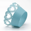 Laser cut light blue cupcake wrapper with elegant hollow heart patterns for party decor - 5*5*8CM / Tiffany Blue