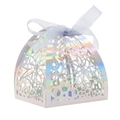 Iridescent laser-cut floral candy gift box with blue organza ribbon for wedding parties - Mirror Iridescent