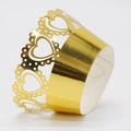 Macro detail of laser-cut heart pattern cupcake wrapper in metallic gold finish - 5*5*8CM / Reflective Gold