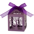 Purple laser-cut candy boxes with intricate tree and bird patterns for weddings - Dark Purple