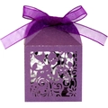 Detail of laser-cut fairy and number 18 on dark purple gift box with organza ribbon - Dark Purple