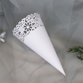 Detailed close-up of white laser-cut paper wedding cones with elegant floral patterns - 120g / White