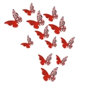 Set of 12 red hollow 3D butterfly wall stickers for home wedding decoration backdrop - Pack (12 Units) / Reflective Bright Red