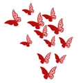 12er-Set 3D Schmetterling Wandaufkleber in Rot mit Glitzer und floralem Hohlschnittdesign - 24 Stück / Perlrot