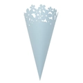 Dettaglio di fiori tagliati al laser su un cono di carta per matrimoni blu chiaro - 120g / Blu Chiaro