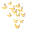 12er-Set goldene 3D-Schmetterling-Wandaufkleber mit filigranen lasergeschnittenen Designs - 24 Stück / Gold