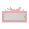 Detail of pink laser-cut wedding table card featuring birds and heart designs - Pink