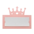 Detail of pink laser-cut crown place card with shimmery finish for wedding table setting - 10*10CM / Pink