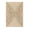 Elegante custodia per inviti color champagne tagliata al laser con motivi floreali - Beige Oro