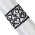 Modern black laser-cut geometric napkin ring with elegant diamond pattern for wedding decor - Black