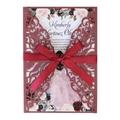 Elegant burgundy laser-cut wedding invitation featuring a floral design and red satin bow - Dark Red