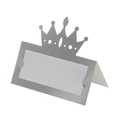 Silver hollow crown name place card for wedding table decor with stand-up tent-fold design - Reflective Silver