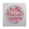 Laserschnitt-Ruhestandskarte mit Happy Retirement Text und rosa Perlmuttpapier - Weiße Hülle + Rosa Innenseite