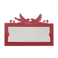 Detail of red hollow laser-cut wedding place card with love birds and white insert card - Pearlescent Red