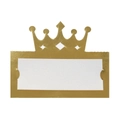Close-up of golden hollow crown place card with white insert for wedding table names - 10*10CM / Reflective Gold