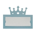 Close-up of light blue pearlescent name card with a hollow crown for wedding tables - 10*10CM / Tiffany Blue