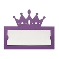 Detail of purple hollow crown place card with white insert for wedding table setting - Dark Purple