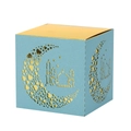 Dettaglio del motivo a luna e moschea intagliato al laser su scatola regalo blu e oro - Blu Tiffany / 5*5*8CM