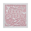 Carte d'anniversaire découpée au laser avec motif de papillon et fée sur fond rose - Enveloppe Blanche avec Page Intérieure Rose