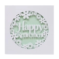 Close-up of laser-cut white card with Happy Retirement text and floral patterns - White Cover + Fruit Green Inner