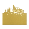 Detailed laser-cut gold metal card featuring a vintage truck with a Christmas tree and snowman - 10*10CM / Gold
