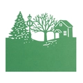 Makro-Detail der lasergeschnittenen grünen Tischkarte mit Weihnachtsbaum-Silhouette - 10*10CM / Dunkelgrün