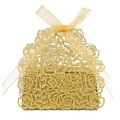Elegante goldene lasergeschnittene Schachtel mit Rosenmuster, Glitzer und Schleife - Glitzer Goldgelb