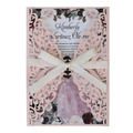 Elegant laser-cut pink wedding invitation with butterfly lace and satin bow ribbon - Nude Pink