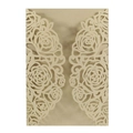 Laser-cut champagne gold pearlescent paper invitation cover with intricate rose floral patterns - Beige Gold