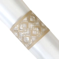 Close-up of laser-cut gold napkin ring featuring intricate geometric diamond patterns - Beige Gold