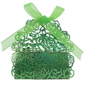 Detail of green laser-cut floral candy box with an organza ribbon bow for weddings - Mirror Dark Green