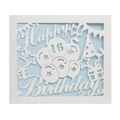 White 16th Happy Birthday card with hollow carved patterns, balloons, and star elements - Age 16 Blue Inner Page (HK-599)