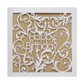 Squisito biglietto d'auguri Happy Birthday bianco tagliato al laser con motivi floreali - Guscio Esterno Bianco E Pagina Interna In Carta Kraft