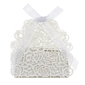 Elegant laser cut silver glitter candy box with rose patterns and a white ribbon bow - Silver Glitter