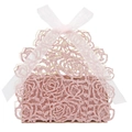 Rosa lasergeschnittene Geschenkschachtel mit Glitzer, Rosenmuster und Organzaband - Glitzer Rosa