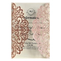 Laser cut glitter wedding invitations in rose gold and light pink with scroll pattern - Glitter Champagne Gold