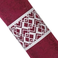 Détail du rond de serviette géométrique blanc découpé au laser sur tissu jacquard - Blanc