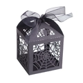 Caja de caramelos negra de Halloween con telaraña cortada por láser y lazo decorativo - 5*5cm / Negro