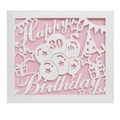 Detail of laser-cut 30th Happy Birthday card featuring balloons and gift box elements - Age 30 Pink Inner Page (HK-601)