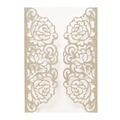 Macro detail of laser-cut hollow rose pattern on champagne gold glitter invitation card - Light Gold Glitter