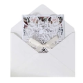 Elegante invito di nozze laser con carta floreale e fiocco in raso color crema - Bianco