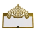 Elegant gold hollow lace wedding table cards with white insert for guest names - Reflective Gold