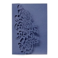 Exquise carte d'invitation rose découpée au laser bleu marine en papier perlé épais - Bleu encre