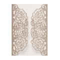 Macro shot of laser-cut floral patterns on golden glitter champagne invitation cover - Glitter Rose Gold